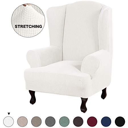 Turquoize Stretch Wing Chair Slipcover Wingback Armchair Chair Slipcovers Sofa Covers 1-Piece Spandex Fabric Wing Back Wingback Armchair Chair Slipcovers(Wing Chair, Ivory)