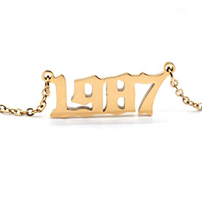 HUTINICE Birth Year Necklace Pendant for Women Girl, Gold Plated Friendship Old English Number Birthdate Necklace 1980-1989 Trendy Jewelry Birthday Gift 18 inch Chain
