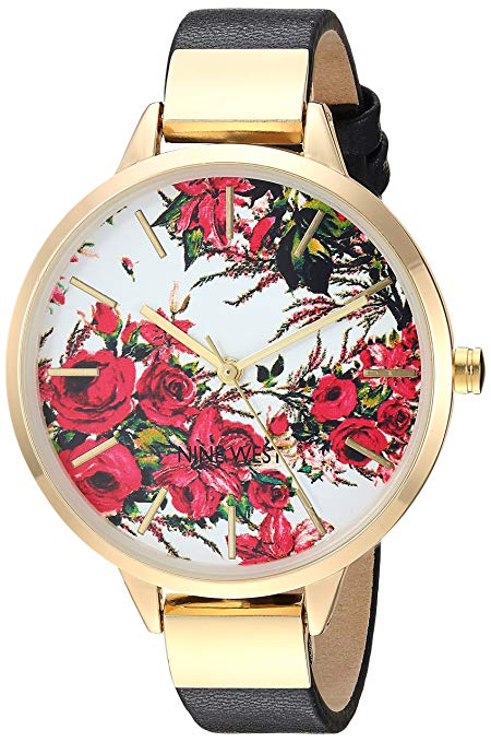 Nine West Women's NW/2176 Floral Dial Strap Watch