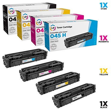 LD Compatible Canon 045H Set of 4 High Yield Toner Cartridges: 1246C001 Black, 1245C001 Cyan, 1244C001 Magenta & 1243C001 Yellow for use in Color ImageCLASS MF634Cdw, MF632Cdw and LBP612cdw