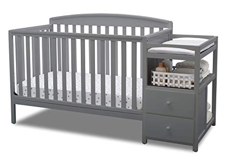 Gray All-In-One Convertible Crib, Toddler Bed, Daybed, and Changing Table Combo with Slates, Storage Drawers and Shelves