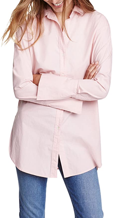 IRISIE Womens Women's Casual Wild Long-Sleeved Boyfriend Shirt Knee-Length Dress Shirt