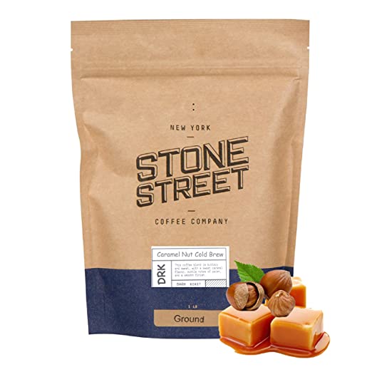 Stone Street Coffee Cold Brew Flavored Ground, Natural Caramel Nut Flavor, Coarse Grind, 1 LB Bag