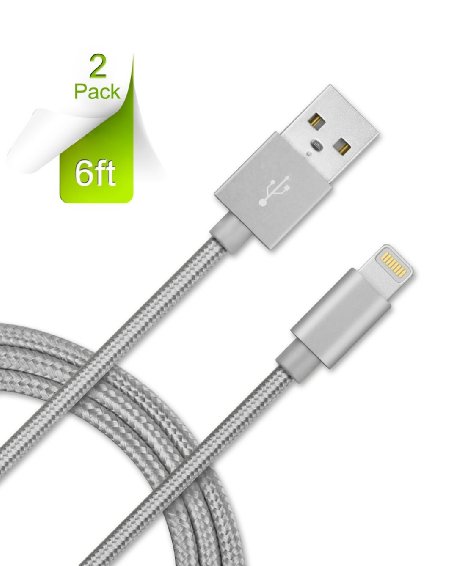 6ft Tangle Free Nylon Braided 8 Pin Lightning Cable,USB Charging Cord for iPhone6/6s/6 Plus/6s Plus/SE/5c/5s/5, iPad Air/Mini, iPod Nano/Touch (2pcs,Grey)
