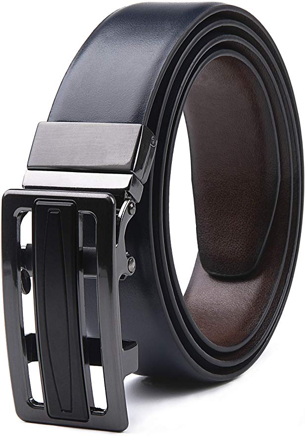 Men's Genuine Leather handmade No Holes Ratchet & No Ratchet Reversible Dress Casual Jeans Belt with Automatic Buckle