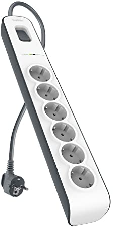 Belkin BSV604VF2M Surge Plus Power Strip (Surge Protector 2.4A, 2m Cable), White / Grey