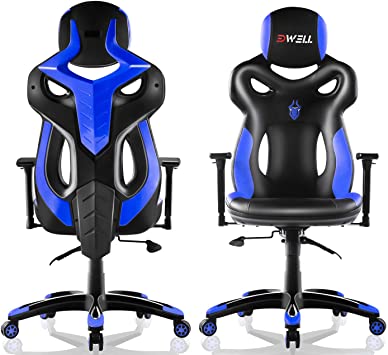 EDWELL Office Chair Racing Gaming Chair Adjustable PU Leather Executive Computer Desk Chair High-Back Video Chair with Headrest and Armrest for Adults, Blue
