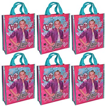 Jojo Siwa Reusable 12-inch Tote or Gift Bags with Handles, 6-Pack Party Set