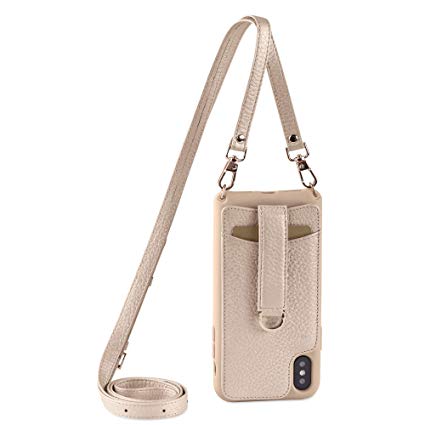 Vaultskin Victoria Crossbody iPhone Leather Wallet Case, Fashionable Bumper for Cards and Cash - Holds up to 8 Cards (iPhone 6/7/8, Champagne, Leather Strap)