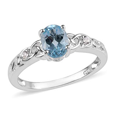 925 Sterling Silver Oval Sky Blue Topaz White Topaz Statement Ring for Women Cttw 1.2