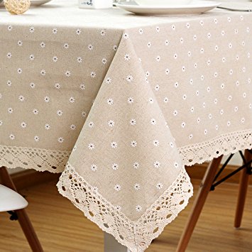 SiYANG" Cotton And Hemp, Machine Washable, Dinner, Summer & Picnic Tablecloth, Available In Various Sizes (White,35.435.4In)