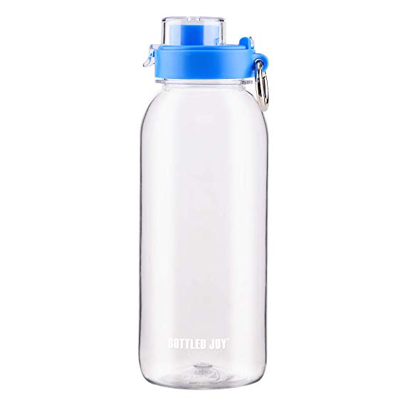 BOTTLED JOY Water Bottle Flip-top with Carabiner Ring, Sports BPA-Free Wide Mouth Tritan Spill Proof and Leak Proof Drinking Bottle 34oz 1 Quart