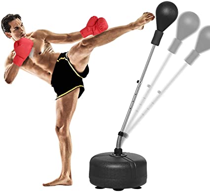 KINGSO Punching Bag with Stand for Adults Kids Reflex Speed Bag with Solid Boxing Ball Height Adjustable 53"-60" Free Standing Boxing Set for Home Gym Workout Fitness, Boxing Gloves Included