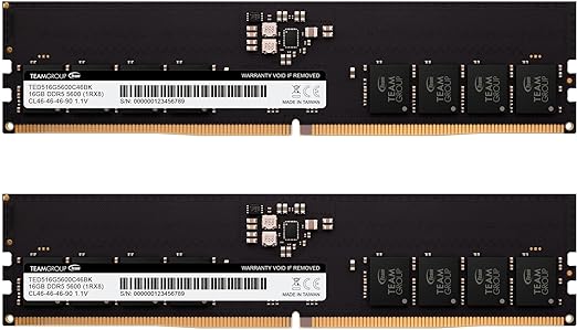 TEAMGROUP Elite DDR5 32GB Kit (2x16GB) 5600Mhz Hynix IC PC5-44800 CL46 Non-ECC Unbuffered UDIMM 288 Pin PC Computer Desktop Memory Module Ram Supports Intel & AMD TED532G5600C46DC01