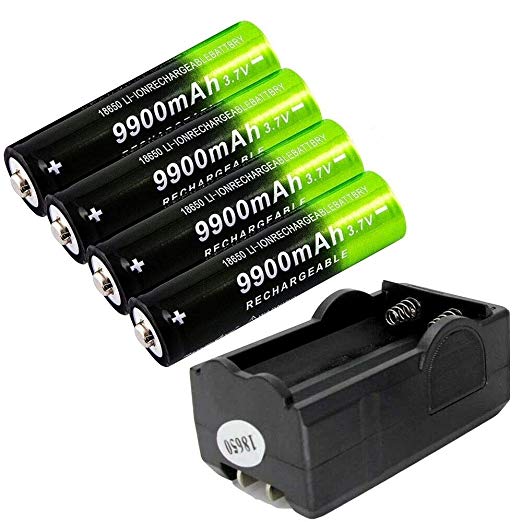 Flashlight Headlamp Batteries,4pcs 9900mAh 18650 Batteries 3.7v Li-ion Rechargeable Battery Charger
