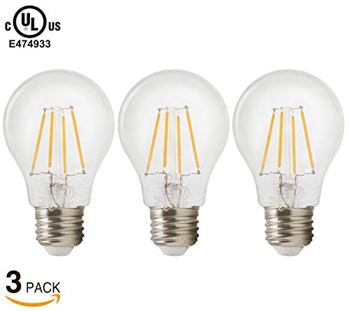 3-PACK 4.5W Dimmable Vintage Filament LED A19 Bulb, 40W Incandescent Equivalent UL-listed Nostalgic Edison A19 Light Bulb, 2700K Soft White, E26 Base for Pendant, Sconce, Home Decorative Lighting