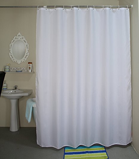 Welwo Hotel Fabric Stall Solid Color White Shower Curtain Set with Rings/Hooks, 48 X 72