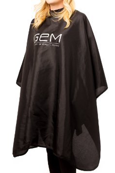 GEM Salon Professional Hair Styling Cape Nylon with Velcro Enclosure, Cosmetologist Approved-Cutting, Coloring, Styling, 55" W x 52" L, Black