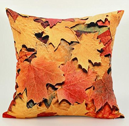 3D autumn maple leaves Pillow Case Cotton Blend Linen Cushion Cover Sofa Decorative Square 18 Inches family life (2)