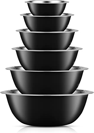 JoyJolt Stainless Steel Mixing Bowl Set of 6 Mixing Bowls (Black). 5qt Large Mixing Bowl to 0.5qt Small Metal Bowl. Kitchen, Cooking and Storage Nesting Bowls. Dough, Batter and Baking Bowls