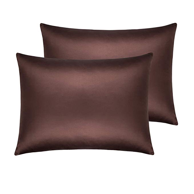 NTBAY Satin Pillowcases Set of 2, Silky Soft and Luxury, Zippered Closure (Chocolate,Standard)