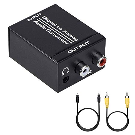 Digital to Analog Audio Converter, Optical SPDIF Toslink Coaxial to Analog Stereo L/R and 3.5mm Jack DAC Converter with Optical &Coaxial Cable and Power Adapter for PS4 Xbox HDTV DVD Headphone