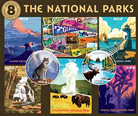 Ceaco - National Parks 8 in 1 Multipack Jigsaw Puzzle Bundle Set - (2) Round 300, (4) 550, (1) 750, (1) 1000 Pieces, Kids and Adults
