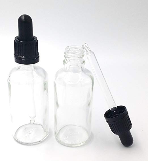 TWO 50ml Clear Glass Bottle with Dropper Pipette