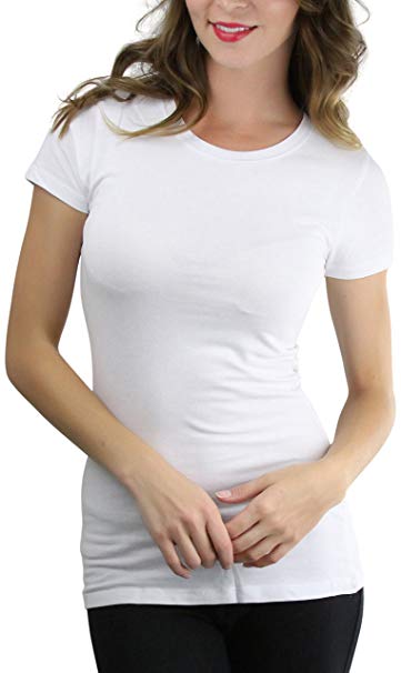 ToBeInStyle Women's Slim Fit Crew Neck Short Sleeve Longline Tee