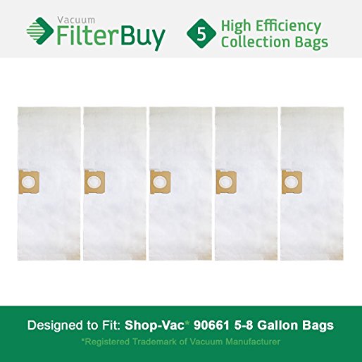 5 - Shop-Vac 90661 906-61 9066100 Bags. Designed by FilterBuy to replace Shop Vac 5-8 Gallon 90661 Dust Collection Vacuum Bags