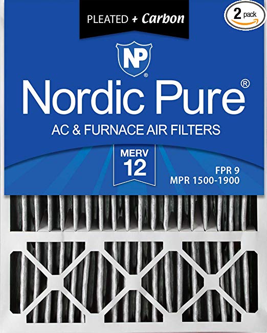 Nordic Pure 20x25x5 (4-3/8 Actual Depth) MERV 12 Pleated Plus Carbon Lennox X6673 Replacement AC Furnace Air Filter, Box of 2, 2 Piece