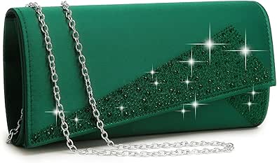 Dasein Women's Satin Rhinestone Clutch Evening Bags Sparkle Glitter Shiny Purse Handbag for Party Wedding Cocktail Prom