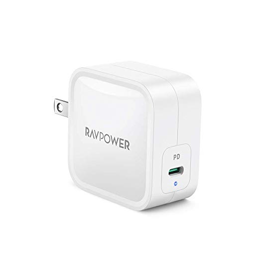 USB C Wall Charger, RAVPower 61W PD 3.0 [GaN Tech] Type C Fast Charging Power Delivery Foldable Adapter, Compatible with MacBook Pro/Air, Ipad Pro 2018, iPhone Xs Max/XR/X and More (White)