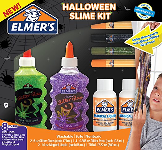 Elmer’s Halloween Slime Kit, Glitter Glue, Glitter Pens & Magical Liquid Activator Solution, 8 Count
