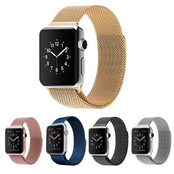 Apple Watch BandTeslasz 38mm Mesh Replacement Strap Stainless Steel Milanese Loop Strap Magnetic Buckle Wrist Band for Apple iWatch All Models Gold 38 MM