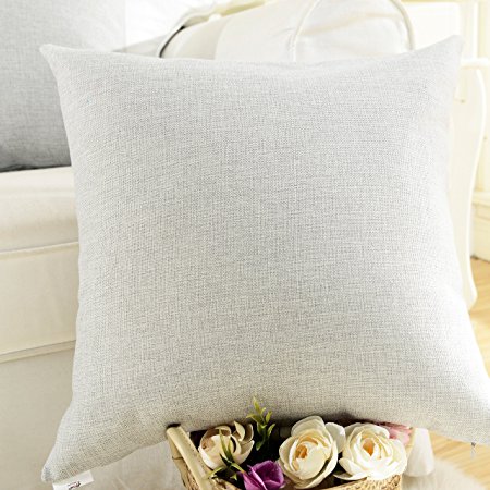 Home Brilliant Decorative Faux Linen Square Throw Pillow Case Cushion Cover for Bed/Kids/Chair, 18 x 18 inch, Light Grey
