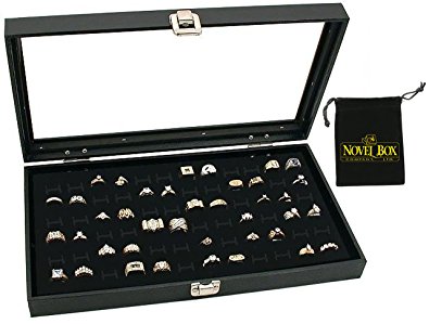Novel Box® Glass Top Black Jewelry Display Case   72 or 36 Slot Ring Display Insert   Custom NB Pouch …