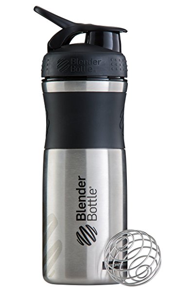 BlenderBottle SportMixer Stainless Steel Shaker Bottle, 28-ounce, Black/Black