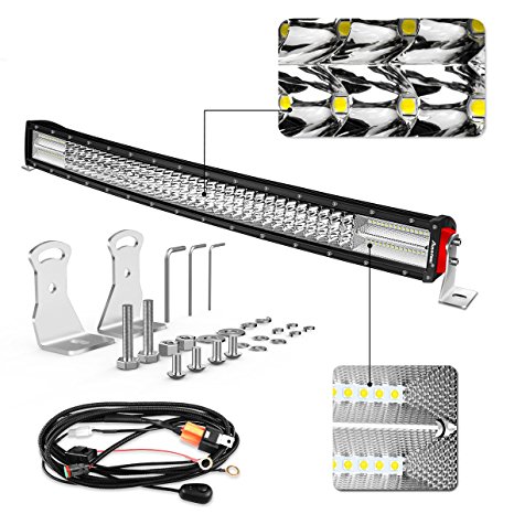 LED Light Bar Curved, Autofeel 32 inch 470W Quad Row Driving Lights Spot Flood Combo Beam Light Bar Off Road Lights with Mounting Brackets and Wiring Harness for Truck Jeep ATV UTV Wrangler SUV Dodge