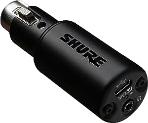 Shure MVX2U XLR-to-USB Digital Interface with Headphone Jack, Integrated Pre-amp with 60dB Gain Control, Zero-Latency Monitoring, 48V Phantom Power, ShurePlus Desktop App, 1m USB-C Cable