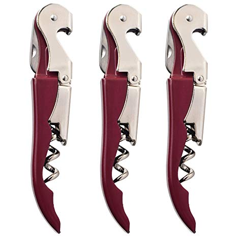 TWICHAN 3 Pack Waiter Corkscrew Upgraded Heavy Duty Wine Opener Set with Foil Cutter and Bottle Opener Wine Key for Restaurant Waiters, Sommelier, Bartenders and Wine Enthusiast Red