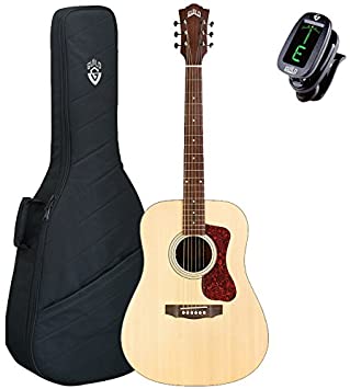 Guild D-240E Dreadnought Archback Acoustic-Electric Guitar, Natural, with Gig Bag and Tuner