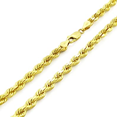 Nuragold 10k Yellow Gold 5mm Solid Rope Chain Diamond Cut Pendant Necklace, Mens Jewelry Lobster Clasp 20" 22" 24" 26" 28" 30"