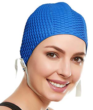 Beemo Swim Cap Women Chin Strap Bubble Crepe Latex Long Short Hair Swimming Caps