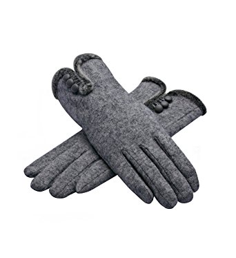 Lenikis Women's Three Buttons Winter Warm Wool Gloves with Touch Screen Fingers