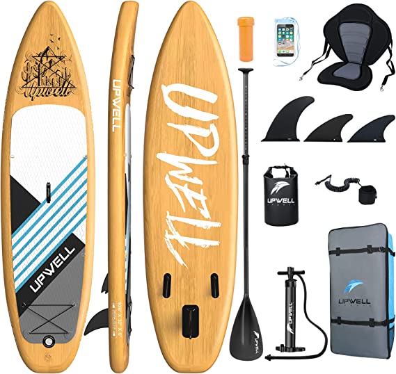 UPWELL 11'/10'6'' Inflatable Stand Up Paddle Board with sup Accessories Including Backpack, Repairing Kits, Non-Slip Deck, Kayak Seat, Leash, 3 Fins, Paddle and Pump