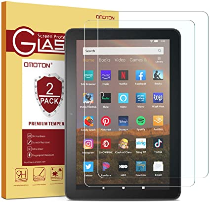 [2 pack] OMOTON Screen Protector for All-New Fire HD 8/Fire HD 8 Plus/Fire HD 8 Kids 2020 Released, Tempered Glass/High Definition / 9H Hardness