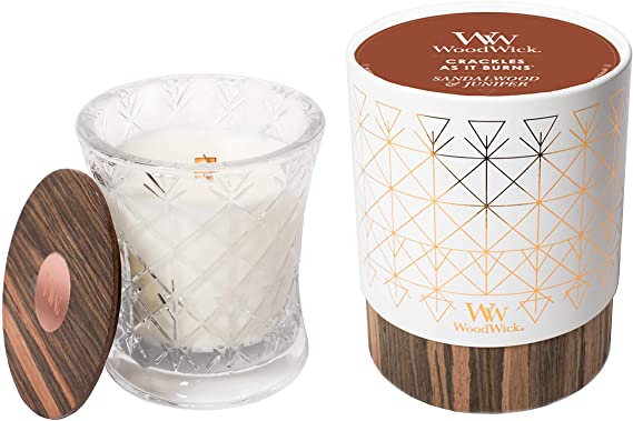 WoodWick Aura Sandalwood & Juniper Scented Wood Wick 9.7 oz. Glass Jar Candle, Sandalwood-Juniper