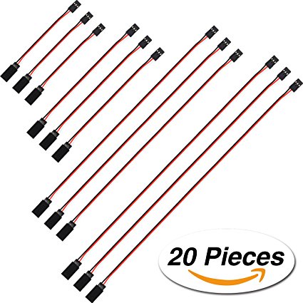 TecUnite 20 Pieces 3-Pin Extension Cable Cord Female to Male Lead Wire Connectors for Servo Extension Connection Control Board Remote Control Parts (10 cm, 15 cm, 30 cm and 50 cm Long)