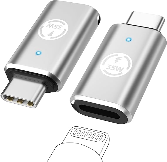 MoKo Lightning Female to USB C Male Adapter 2 Pack, USB-C to Lightning Female Adapter for iPhone 15/15 Pro/15 Pro Max/15 Plus, iPad Pro/Air, for Fast Charging/Data Transfer, NOT for Audio/OTG, Silver